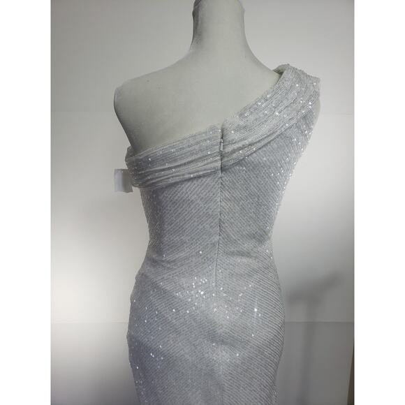 La Femme White Sequin Bodycon One Shoulder Gown sz 6 Fairy Whimsicle Romantic - Picture 6 of 11